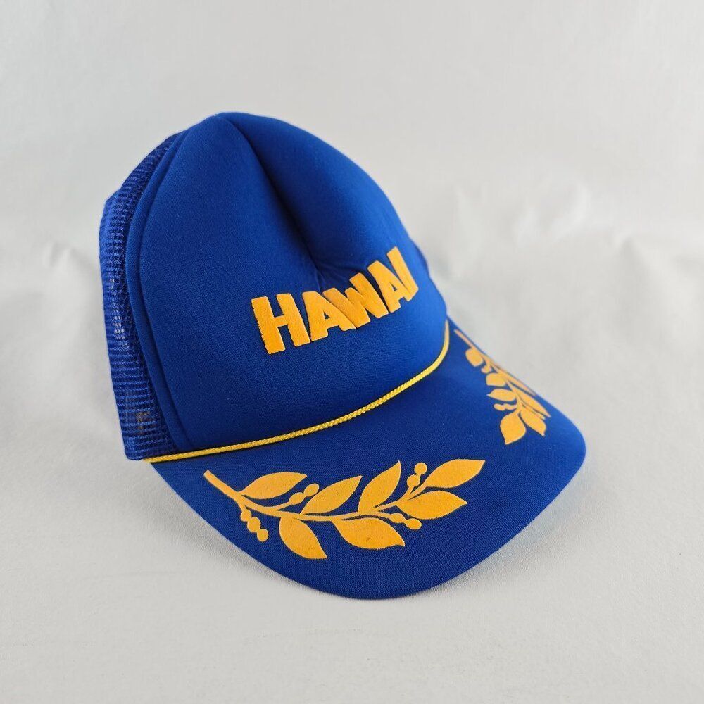 Vintage Hawaii Hat Snapback Blue Trucker Foam Mesh Hawaiian Headwear Cap Floral